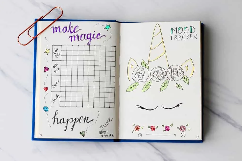 Use a bullet journal habit tracker to track your weight, mood, sleep, working time and more.