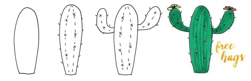 cactus drawing easy - Free Hugs cactus doodles