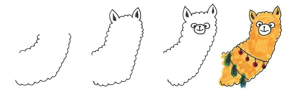 alpaca drawing easy - cute alpaca cartoon