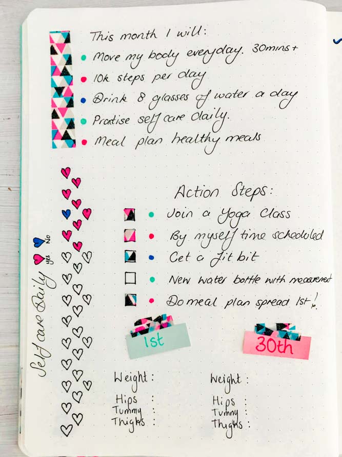 Health Goals for Bullet Journal and weight loss journal book