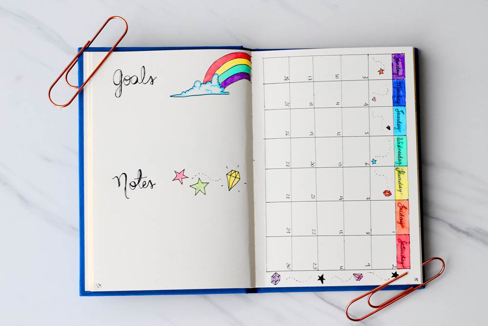 bullet journal monthly spread