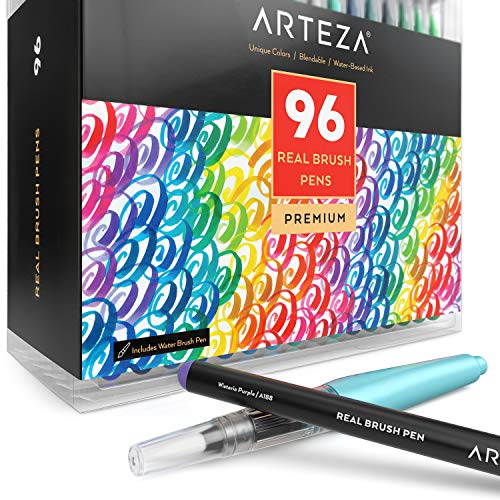 Arteza Blendable Ink Real Brush Tip Artist Brush Pens Set, Assorted Colors,  Non-Toxic - 24 Pack 