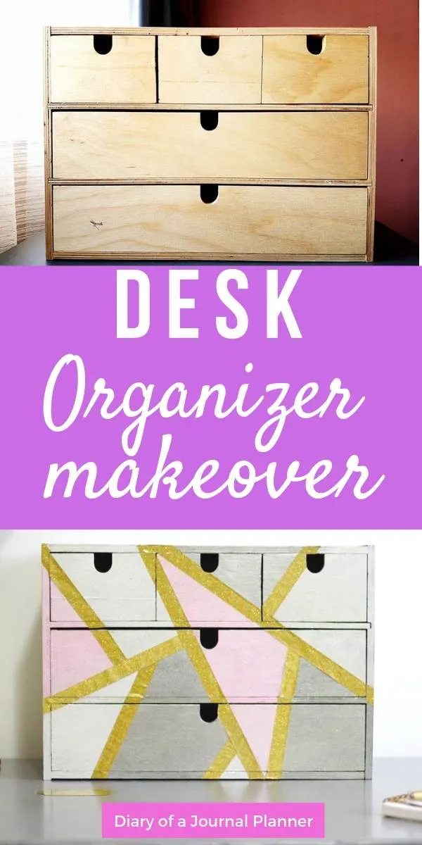 DIY desk organizer box makeover tutorial to upcycle an old supply organizer box.