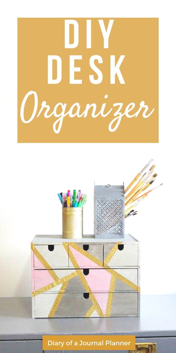 DIY desk organizer makeover idea to repurpose an old wooden box or organizer for your office supplies.