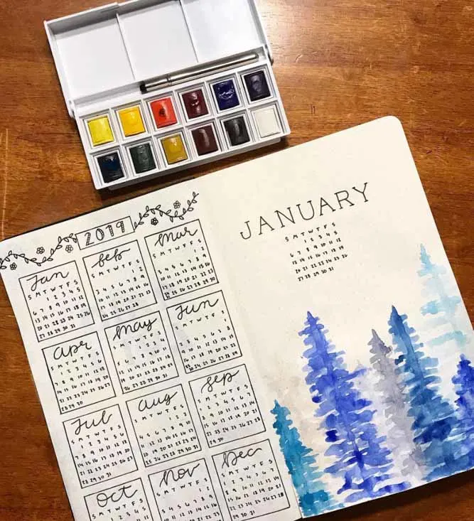 Winter Calendar bujo, bullet journal ideas january
