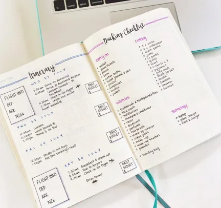 Bullet Journal Travel Itinerary
