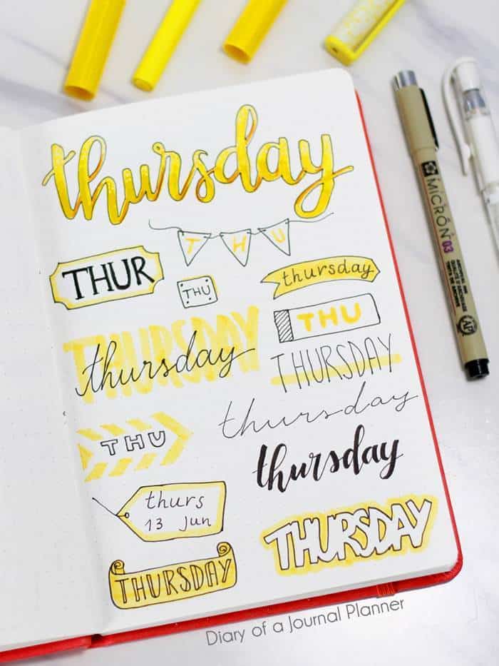 bullet journal headings for thursday