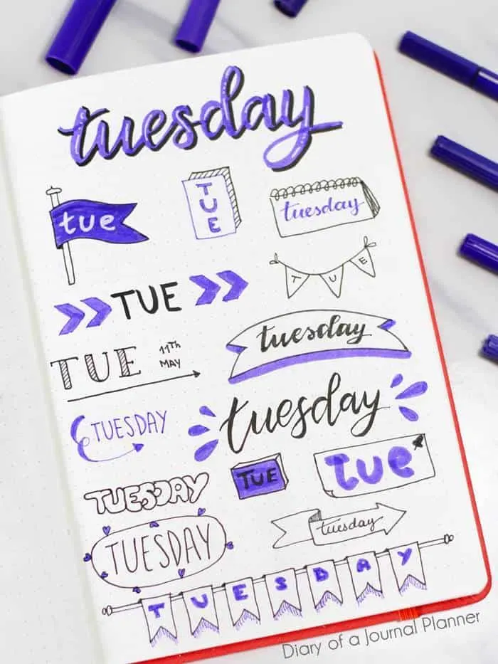 Tuesday Bujo banner Ideas