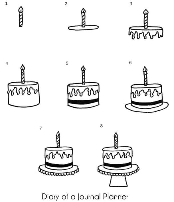 Birthday cake doodle step by step tutorial