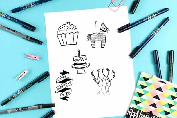 Happy birthday doodle tutorials with step by step instructions.