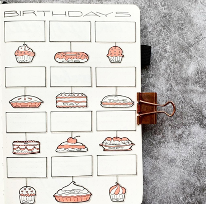 Bujo Birthday Calendar