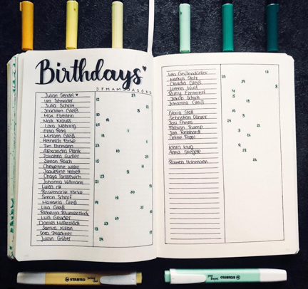 Bujo Birthday Tracker