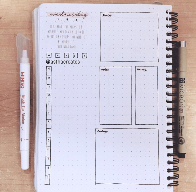 My One Page Daily Bullet Journal Spread 