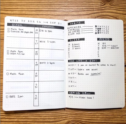 Student Weekly Layout Bujo