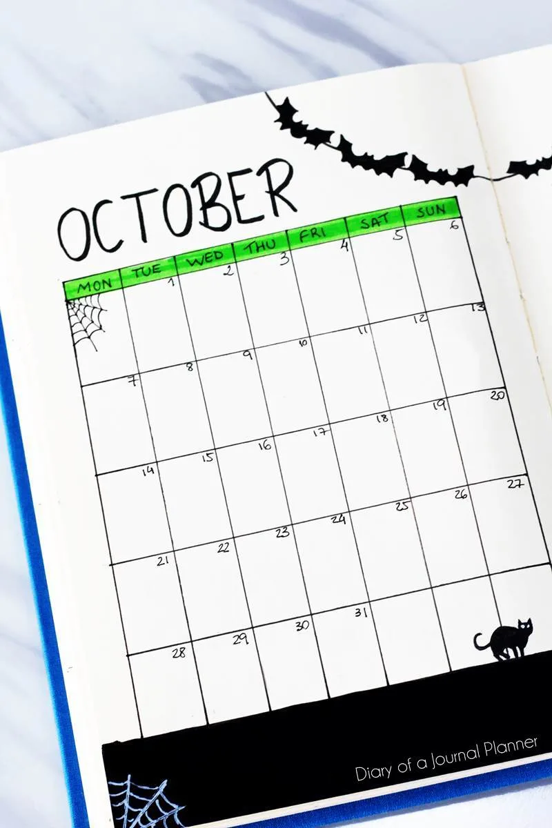 October bullet journal calendar