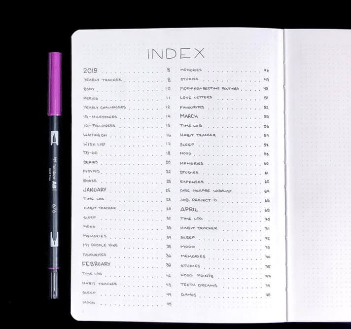 Simple Index For Bullet Journal
