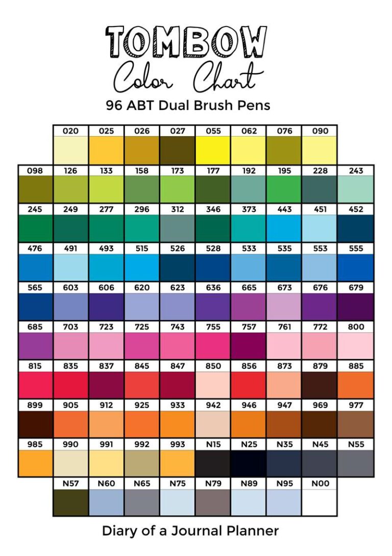 Tombow Color Chart (+ Printable to track your 108 or 96 dual brush pens)