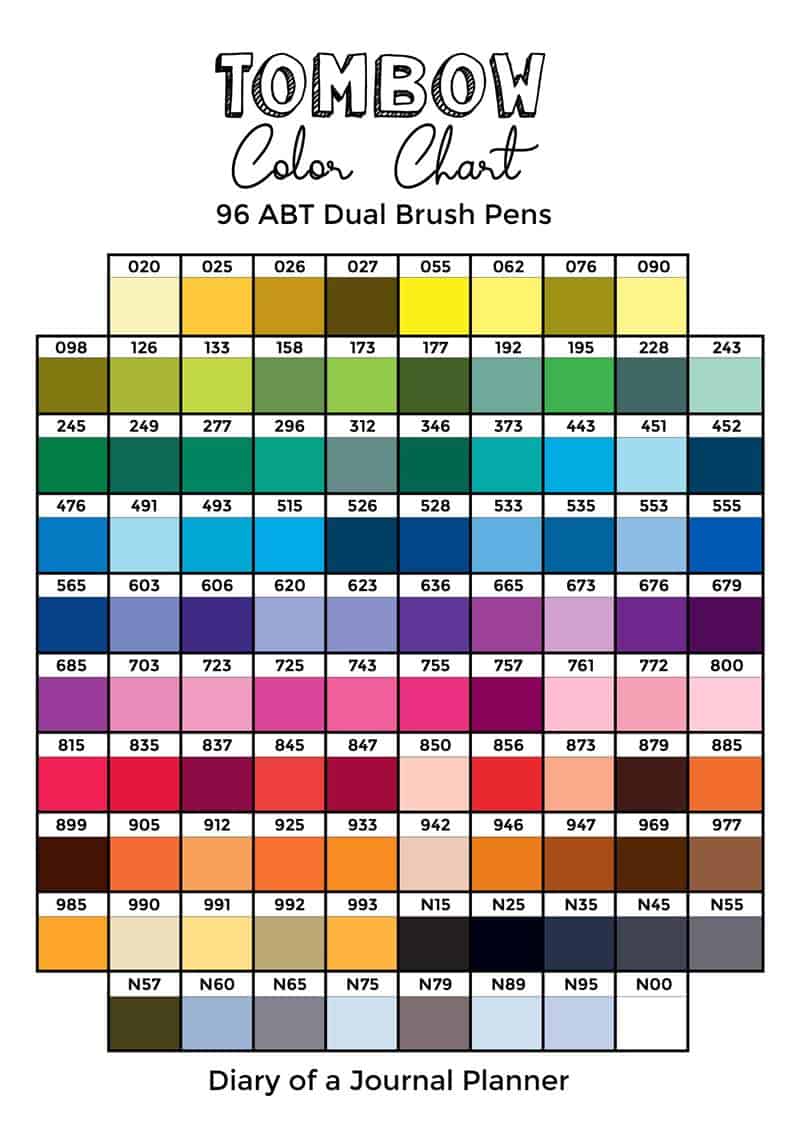 Tombow dual brush pen color chart 2020