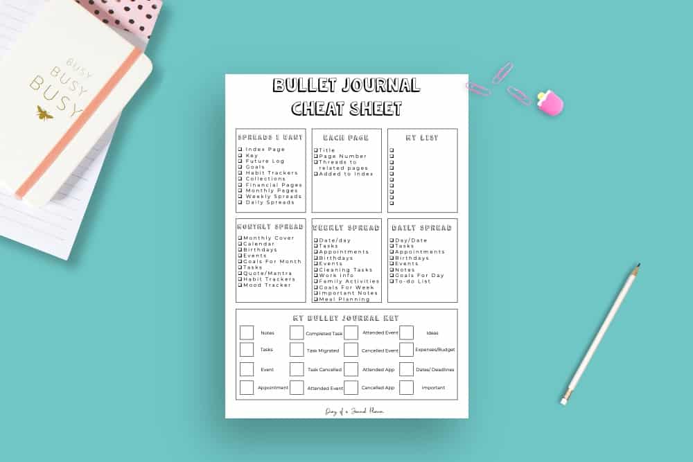 Cheat Sheet Bullet Journal Printable