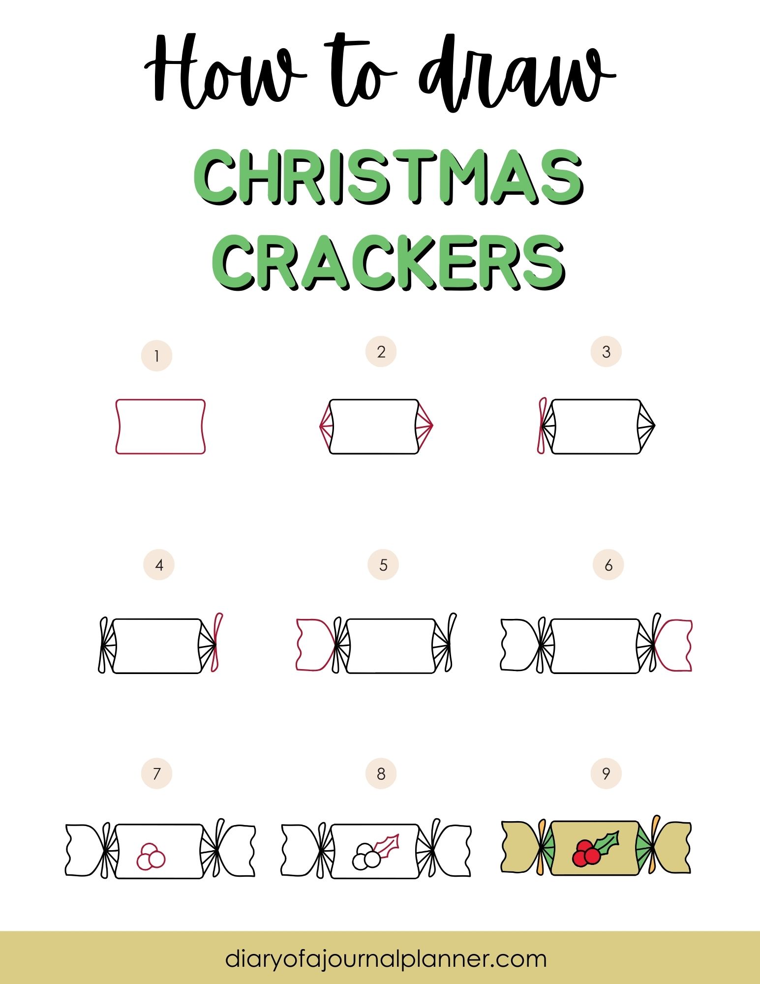 How To Doodle Christmas Crackers Step-by-step