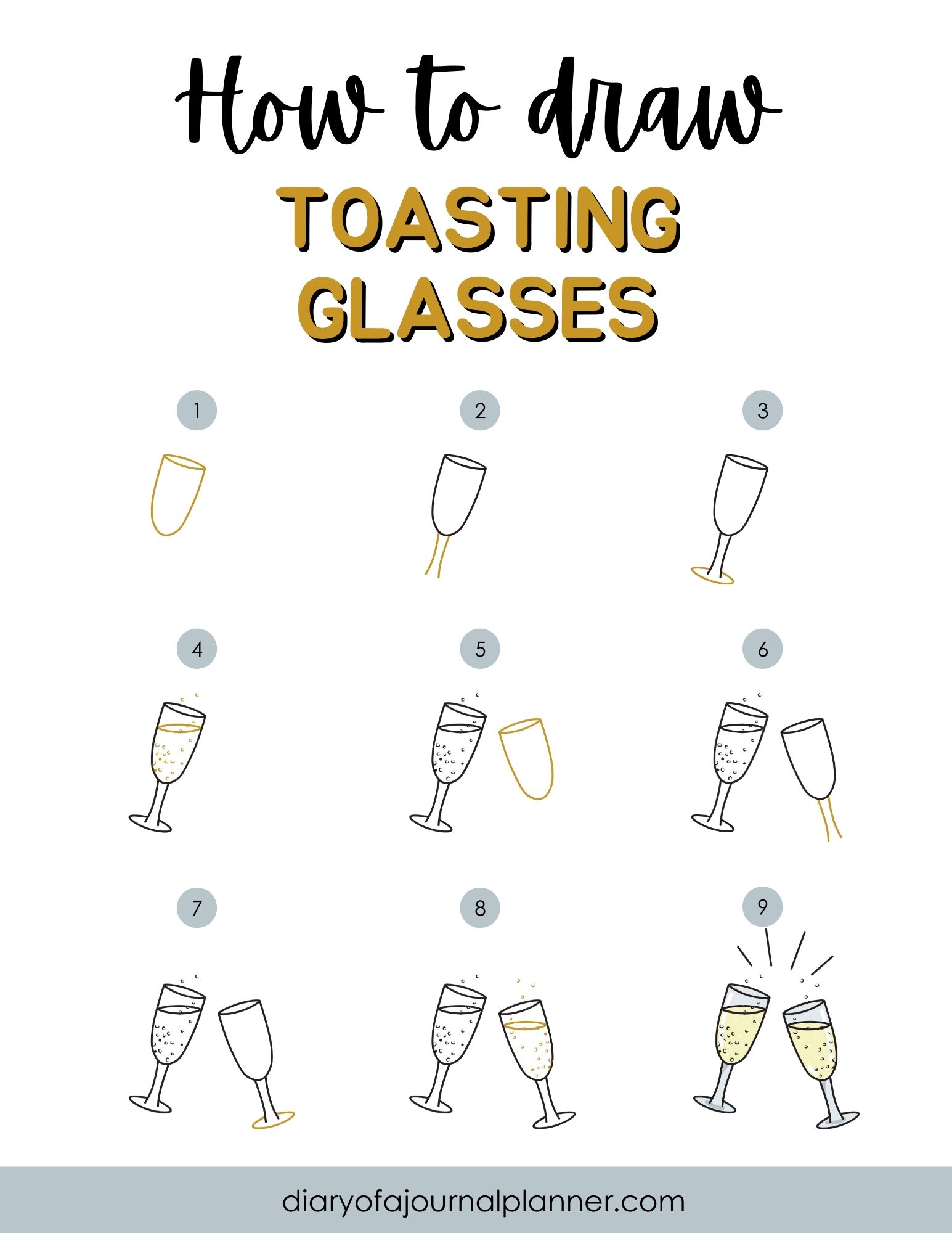 How To Doodle Toasting Glasses step-by-step