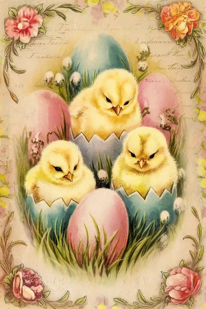 Bunny and chick vintage greetings card