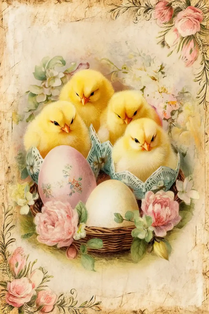 Bunny and chick vintage card image