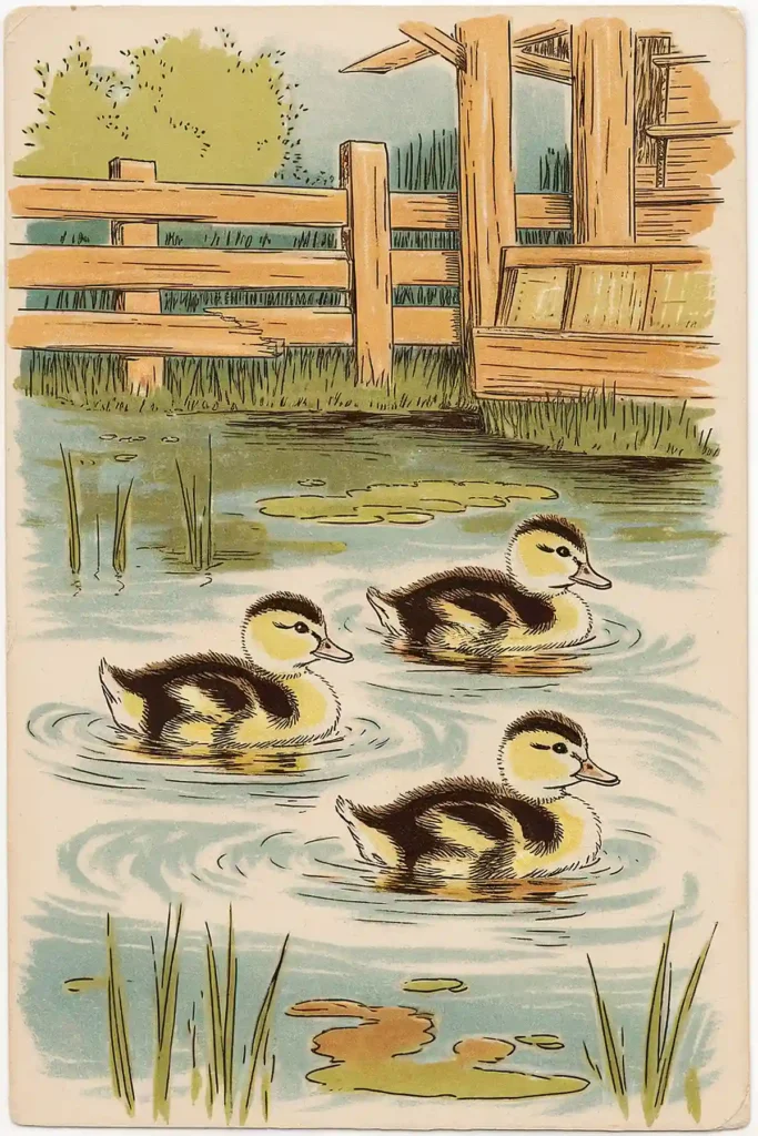 Ducks in pond vintage scrapbook paper
