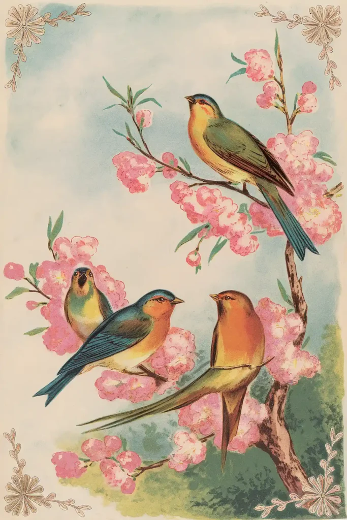 Singing birds vintage scrapbook paper