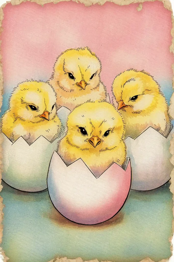 Baby chickens vintage scrapbook paper