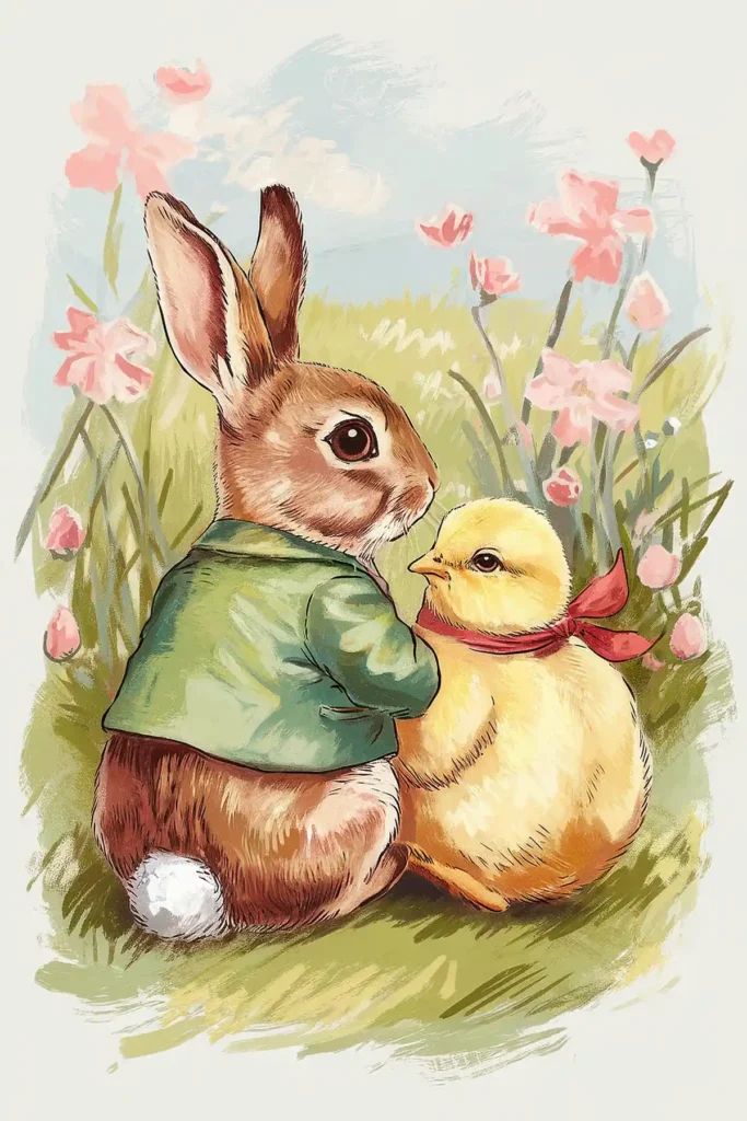 Bunny and chick vintage scrapbook paper