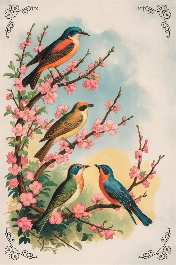 Birds vintage scrapbook paper