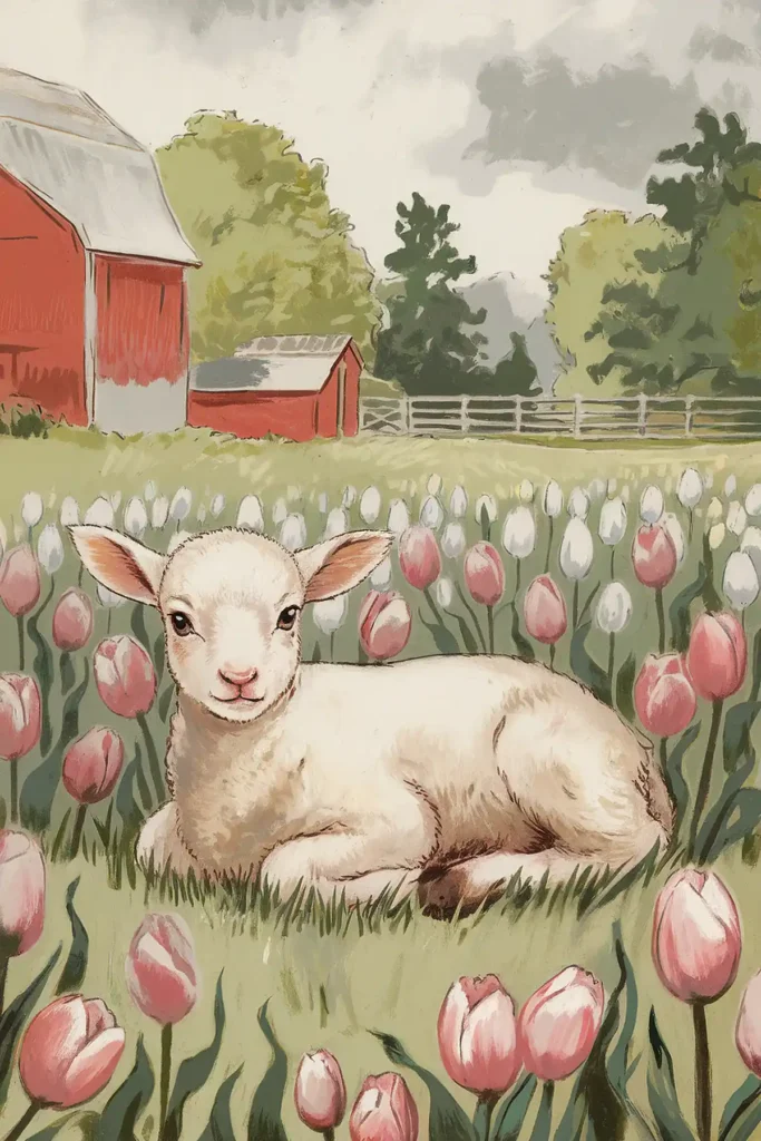 Easter lamb vintage scrapbook paper