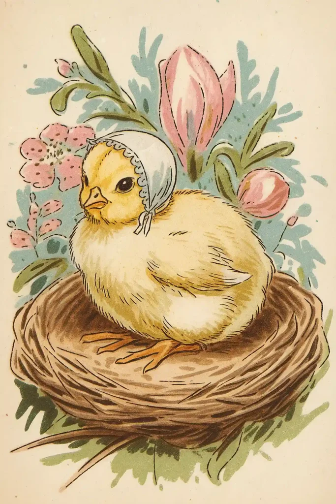 Baby chick vintage scrapbook paper