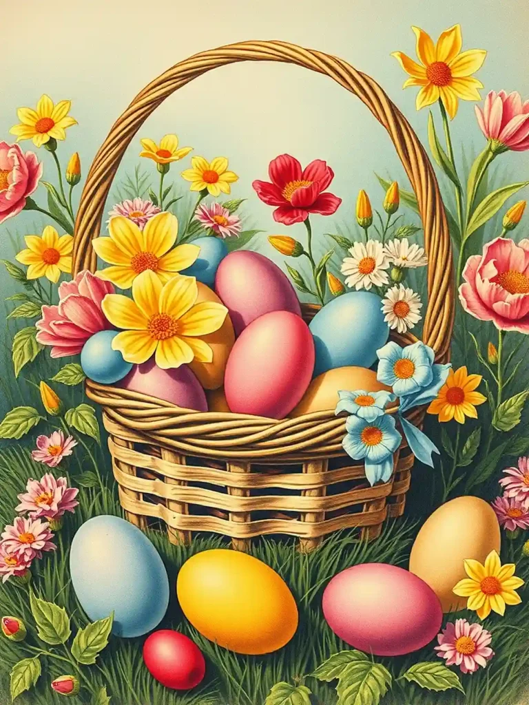 Egg basket vintage paper for scrapbooking