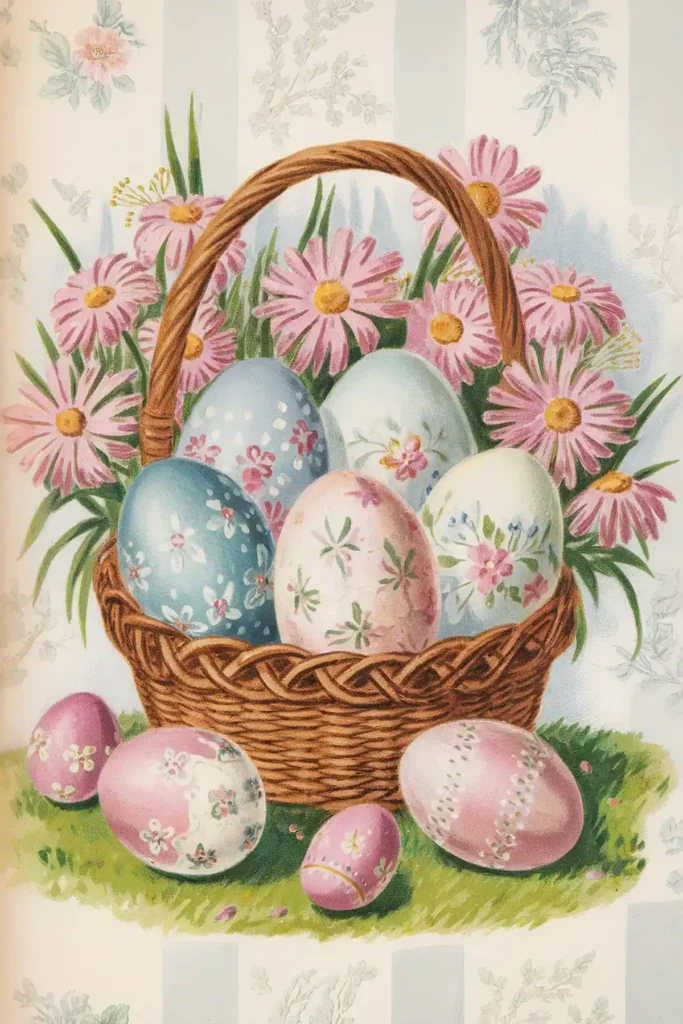 Eggs basket vintage paper for scrapbooking