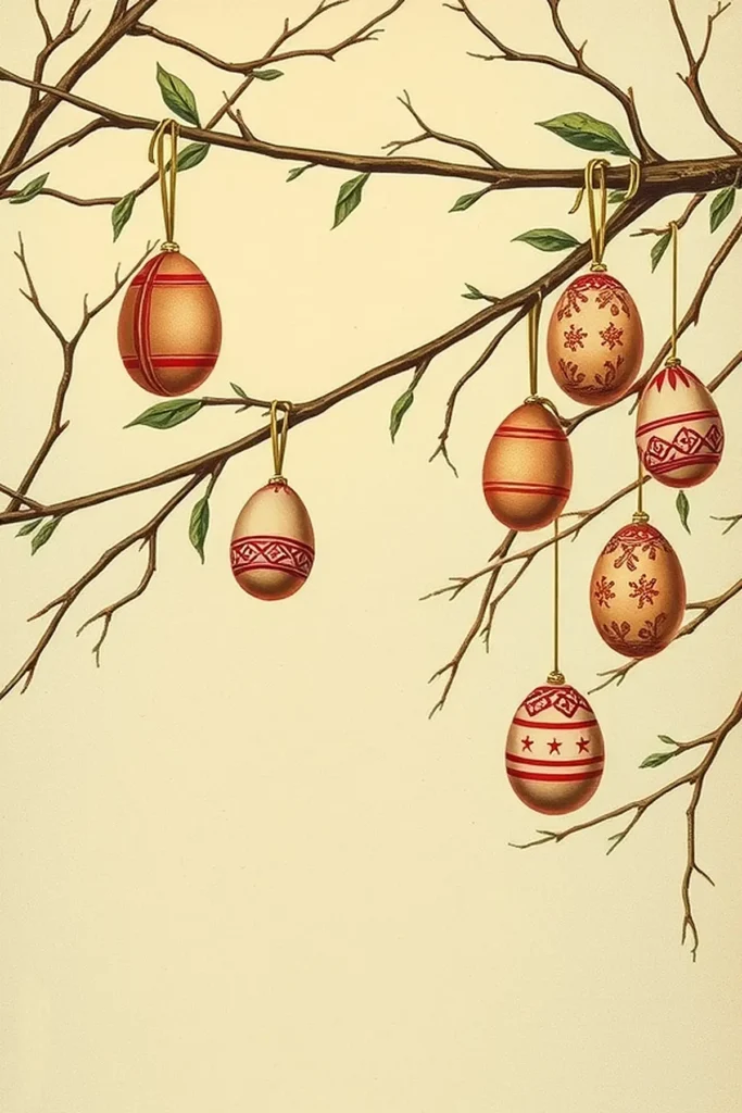 Eggs hanging vintage paper for scrapbooking