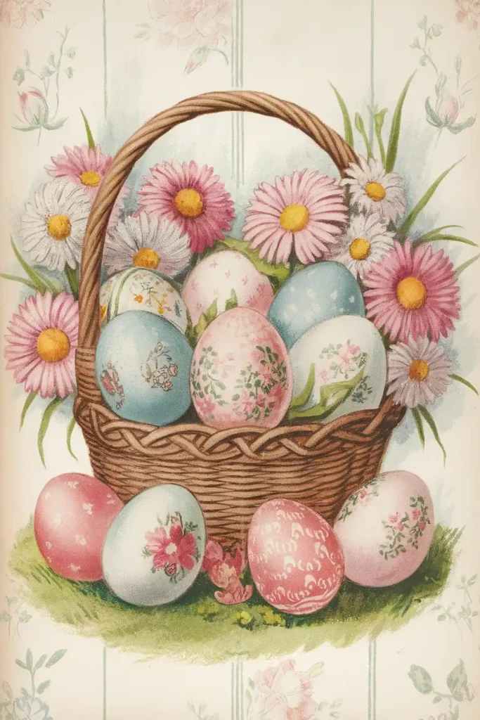 Easter painted eggs vintage paper for scrapbooking