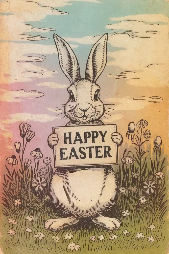 Bunny vintage image with Happy Easter Sign