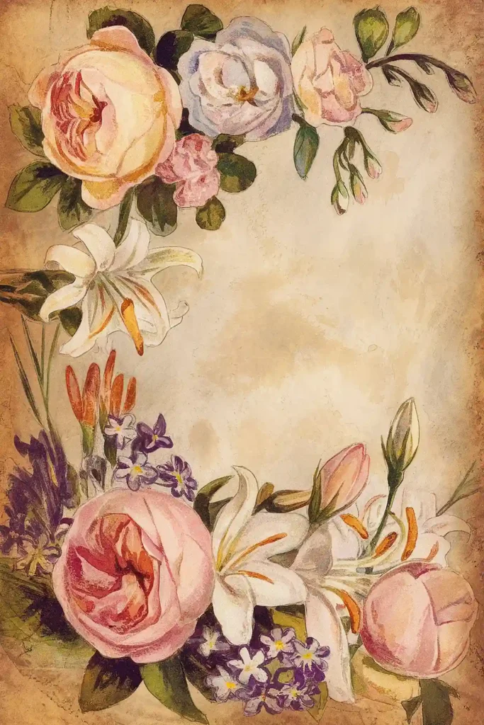 Floral border vintage paper for scrapbooking