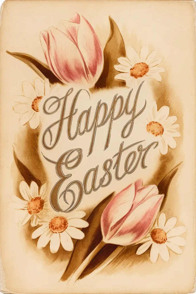 Floral Vintage Easter Postcard
