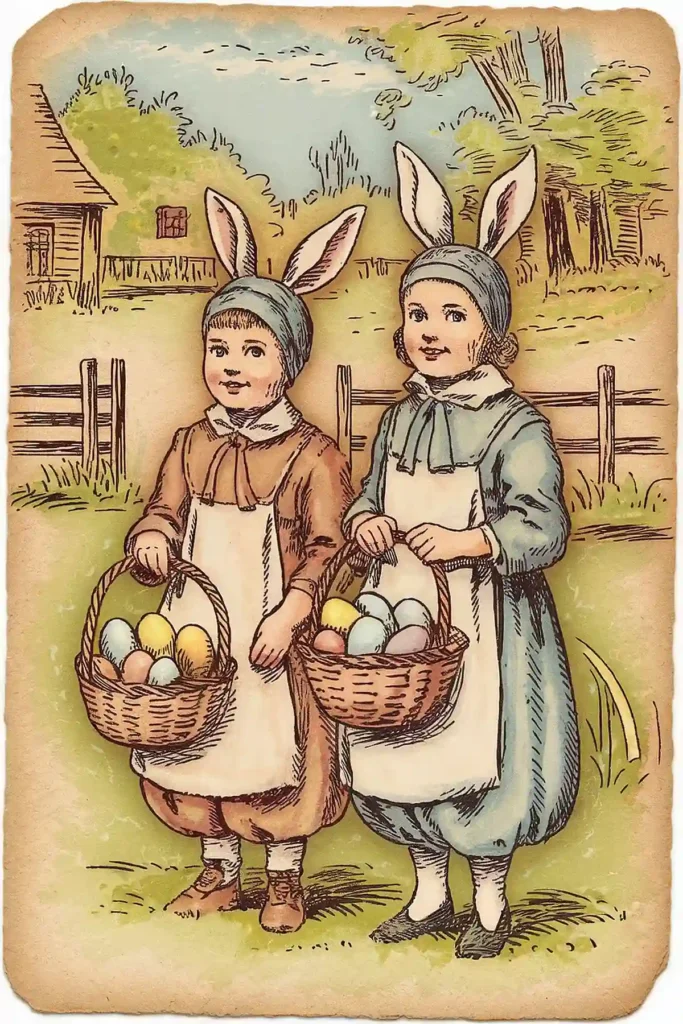 Bunny children Vintage paper for scrapbooking