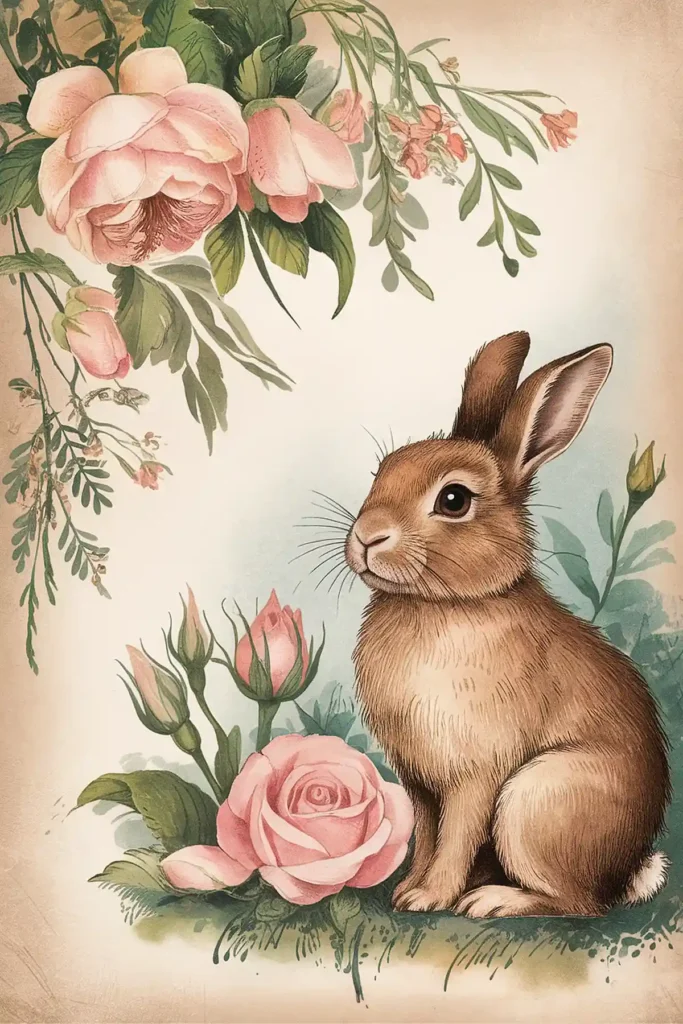 Bunny and flowers vintage images for scrapbooking