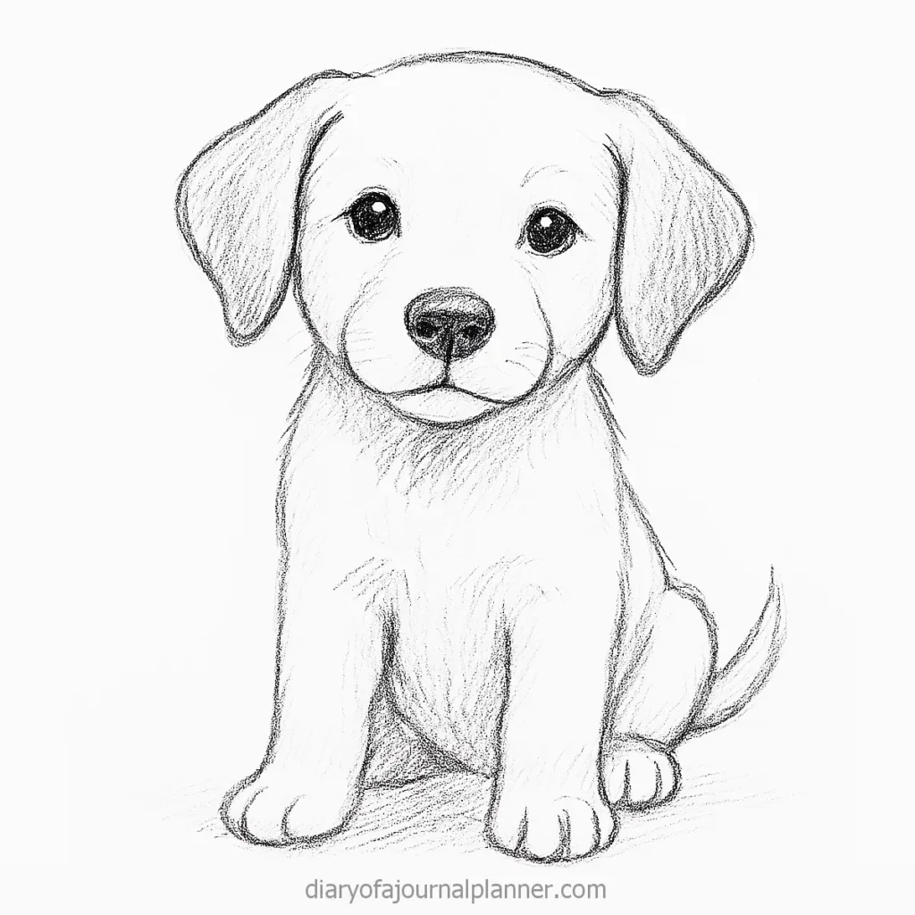 Sketch of a cute puppy sitting, drawn in a realistic style. Perfect for pet-related content.