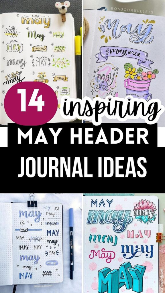 14 creative May journal header designs in various styles and colors. Perfect for bullet journal inspiration.