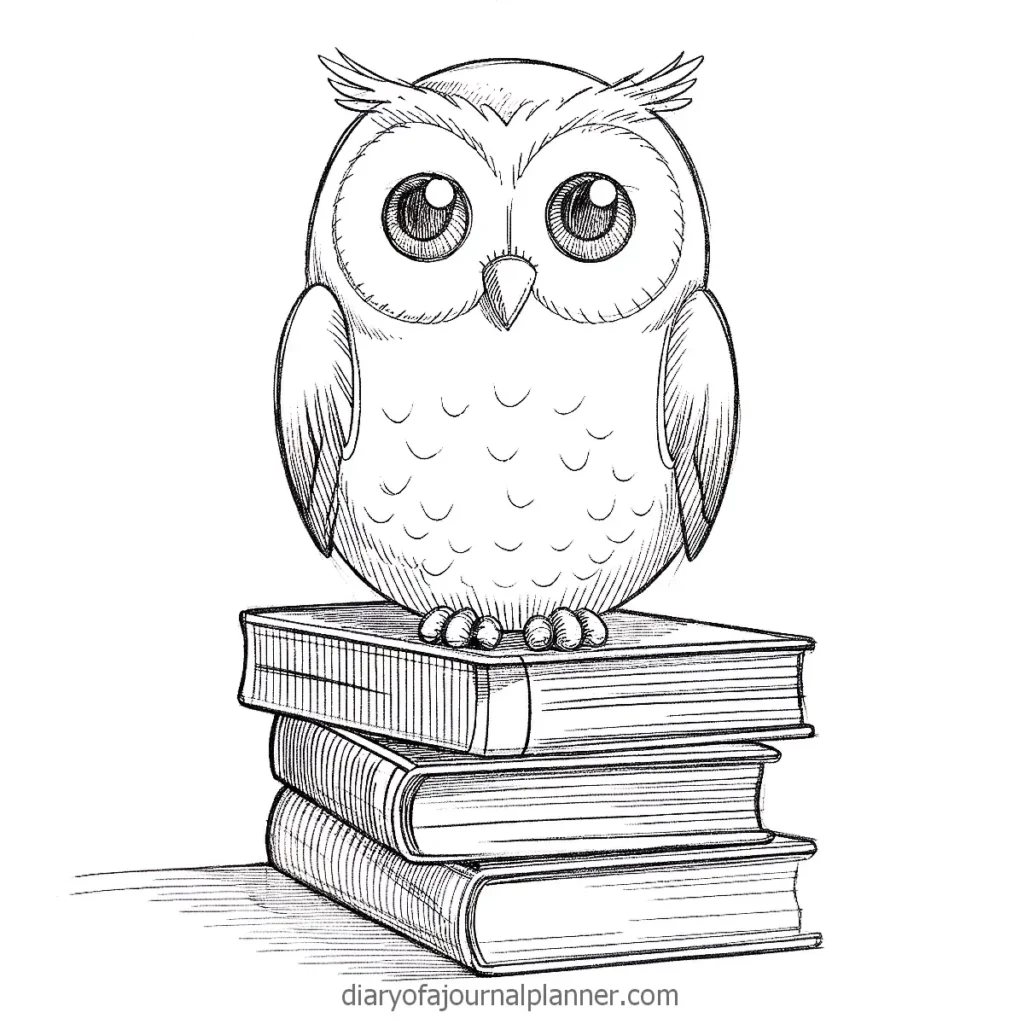 Cute owl illustration perched on stacked books, symbolizing wisdom and knowledge.