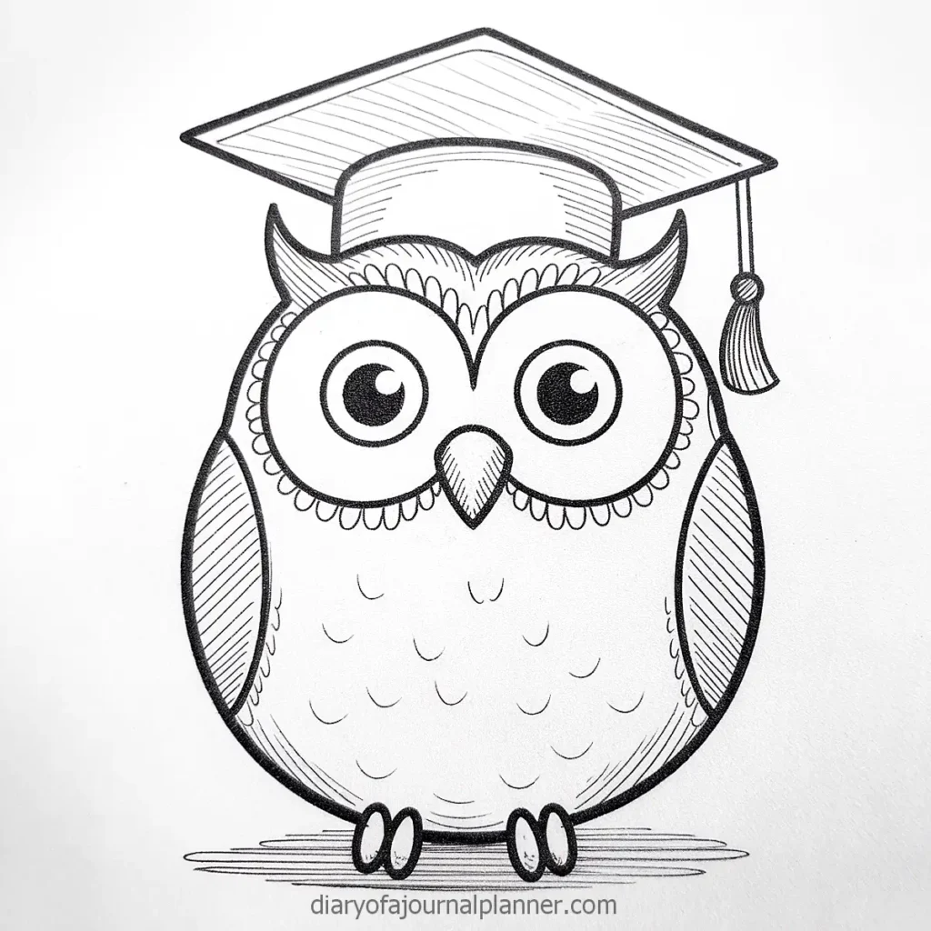 Cartoon owl wearing a graduation cap, perfect for educational themed projects or achievements.