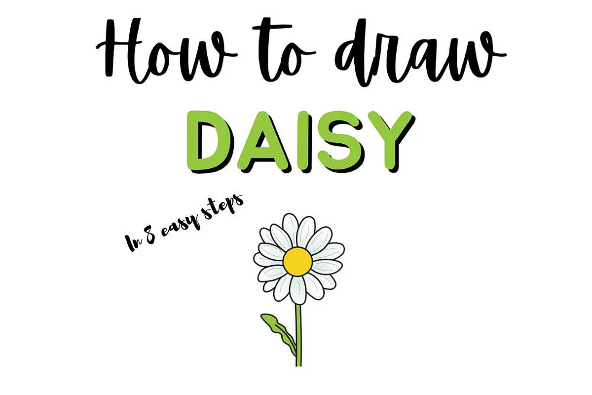 Guide on drawing a daisy doodle in 8 simple steps with text and illustration.