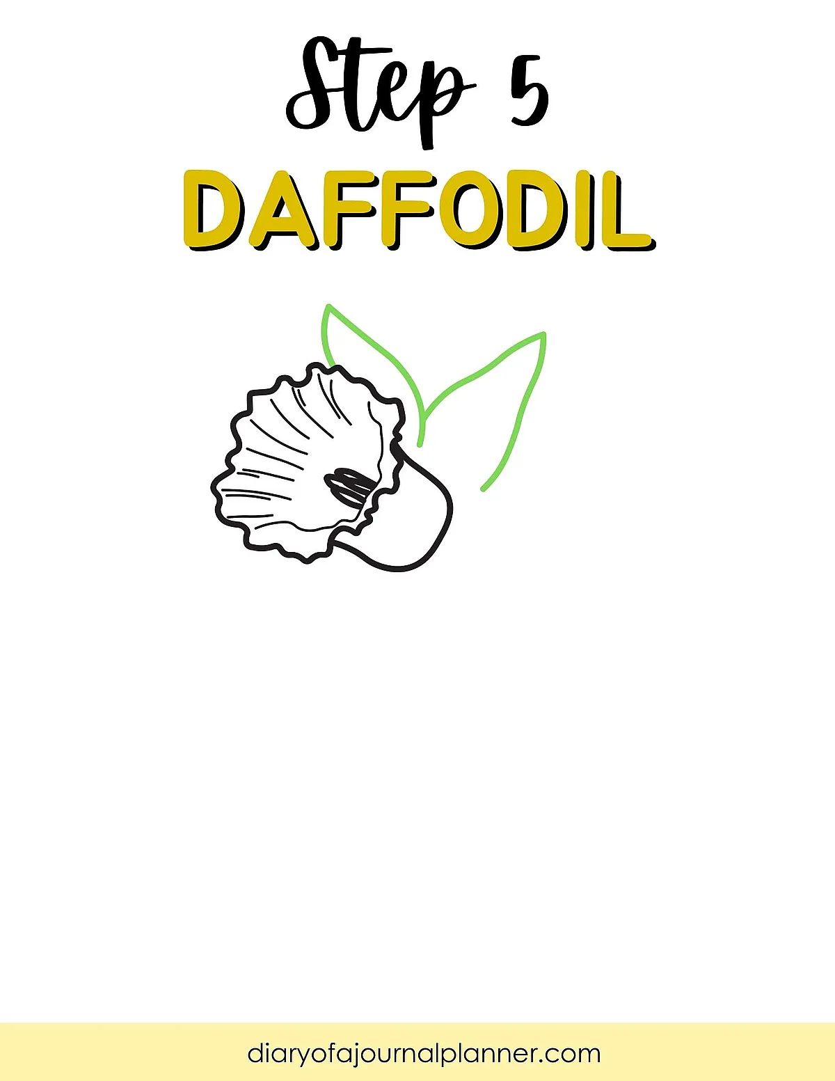 Illustration showing step 5 of how to draw a daffodil from diaryofajournalplanner.com.