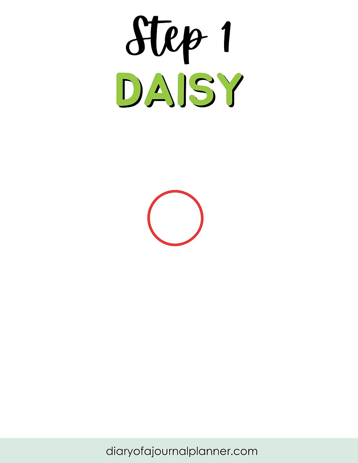 Step 1: Drawing a daisy, start with a red circle at the center. Tutorial guide from diaryofajournalplanner.com.